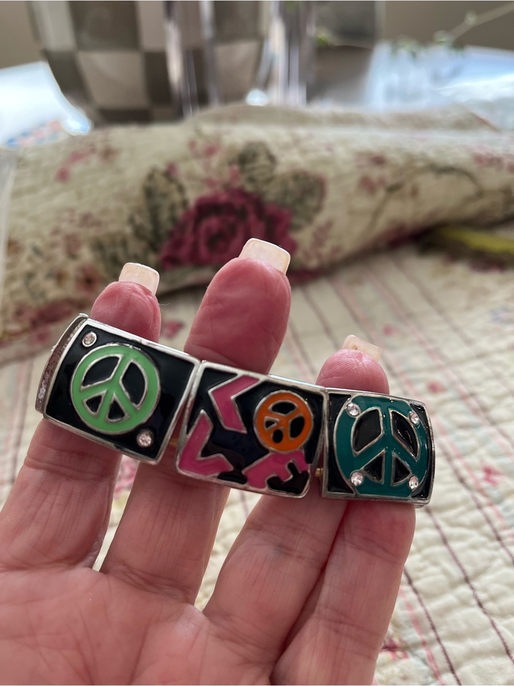 Colorful Enamel Peace Sign Stretch Bracelet
